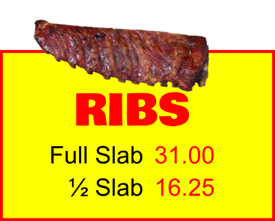 RIBS Full Slab ½ Slab 31.00 16.25